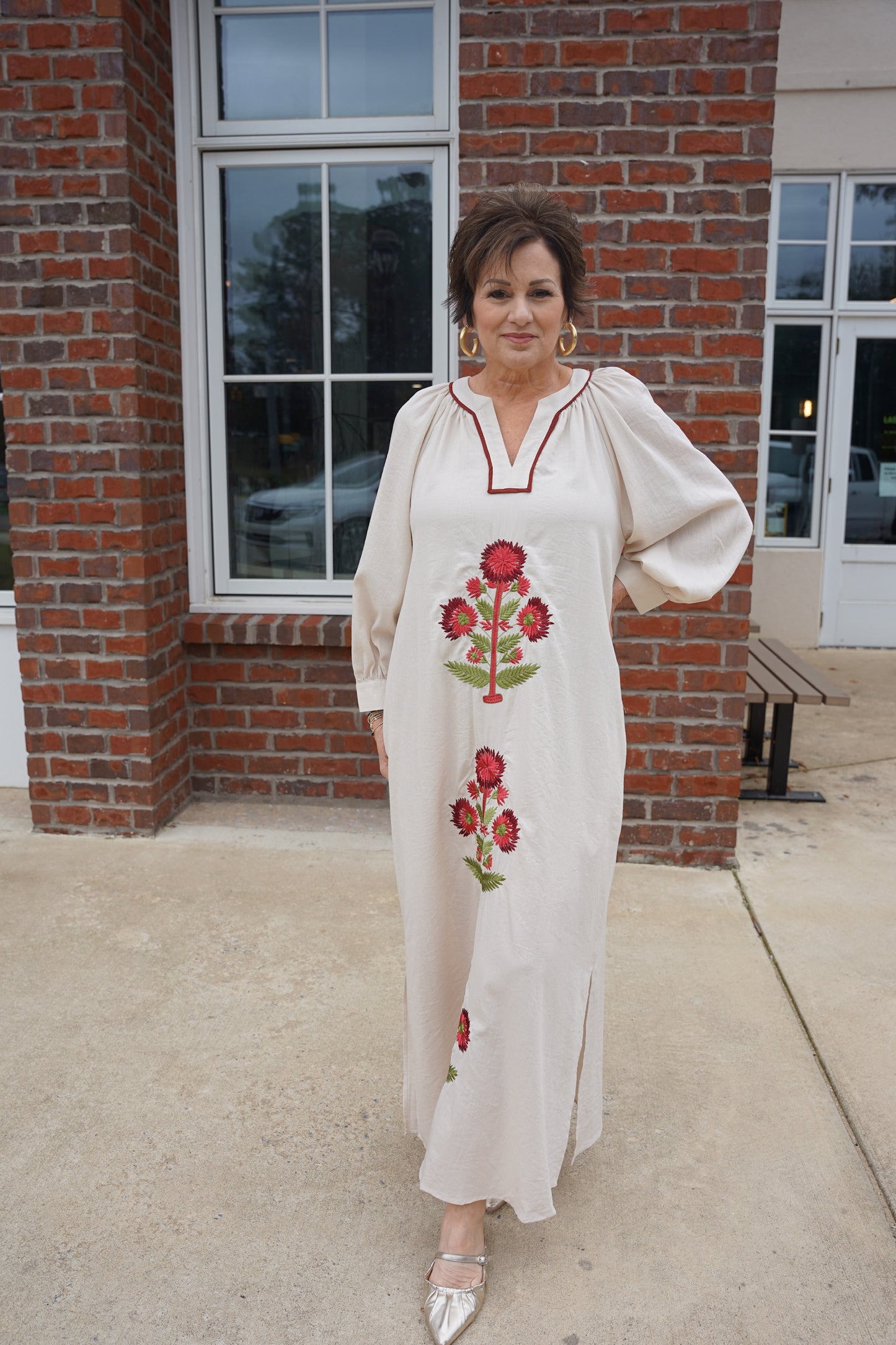 Ecru Embroidered Maxi Dress