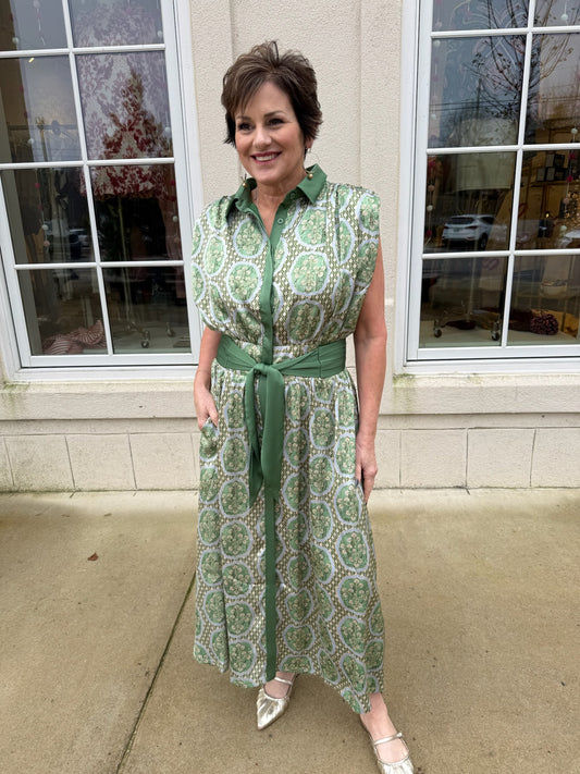 Olive Green Multi Pleated Detail Dress