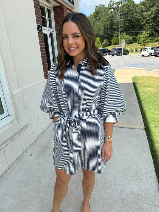 Navy Striped Shirt Dress