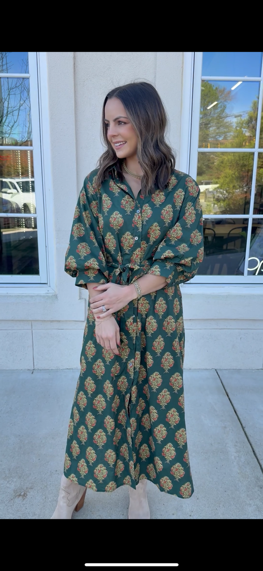 Pine Botanical  Midi Dress