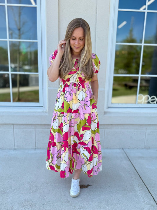 Butter and Fuchsia Printed Cotton Maxi