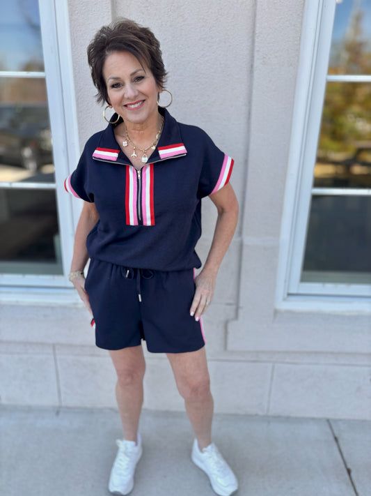 Navy Ribbed Jersey Knit Set
