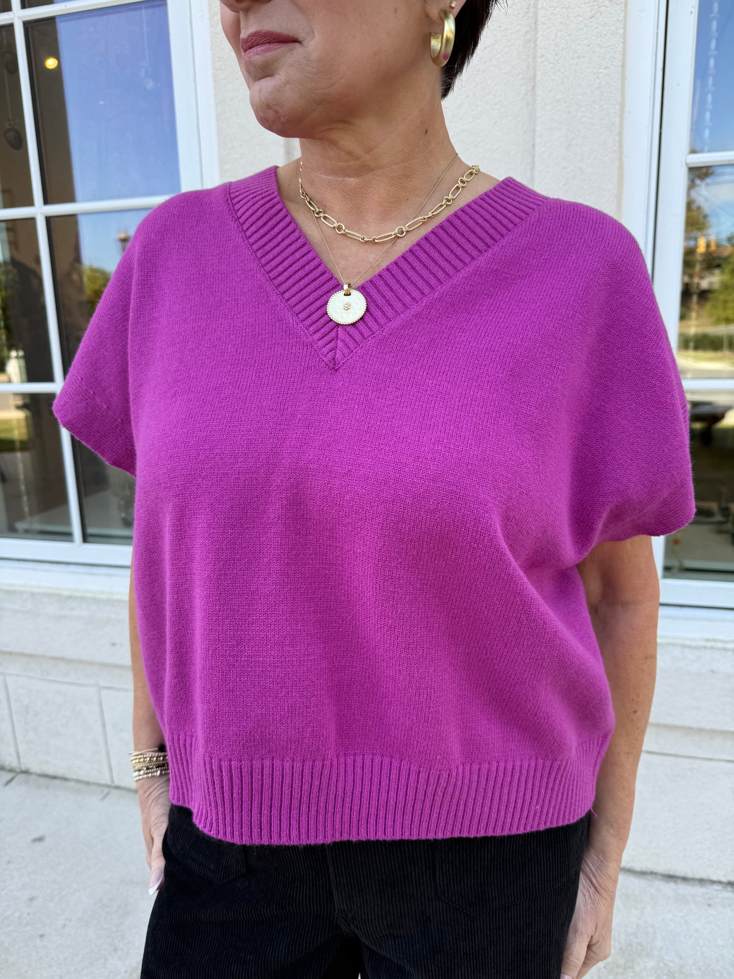Rose Pink V Neck Sweater