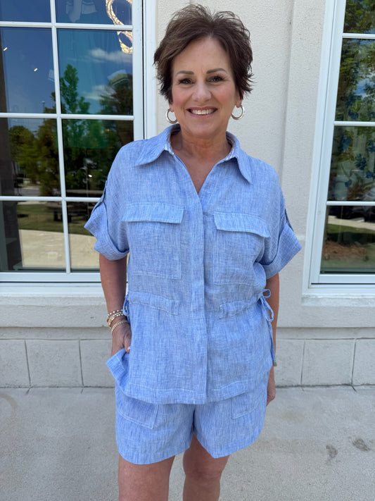 Chambray Cinched Waist Top