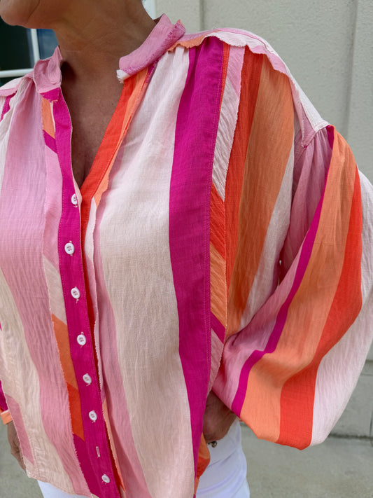 Pink Multi Stripe Button Shirt
