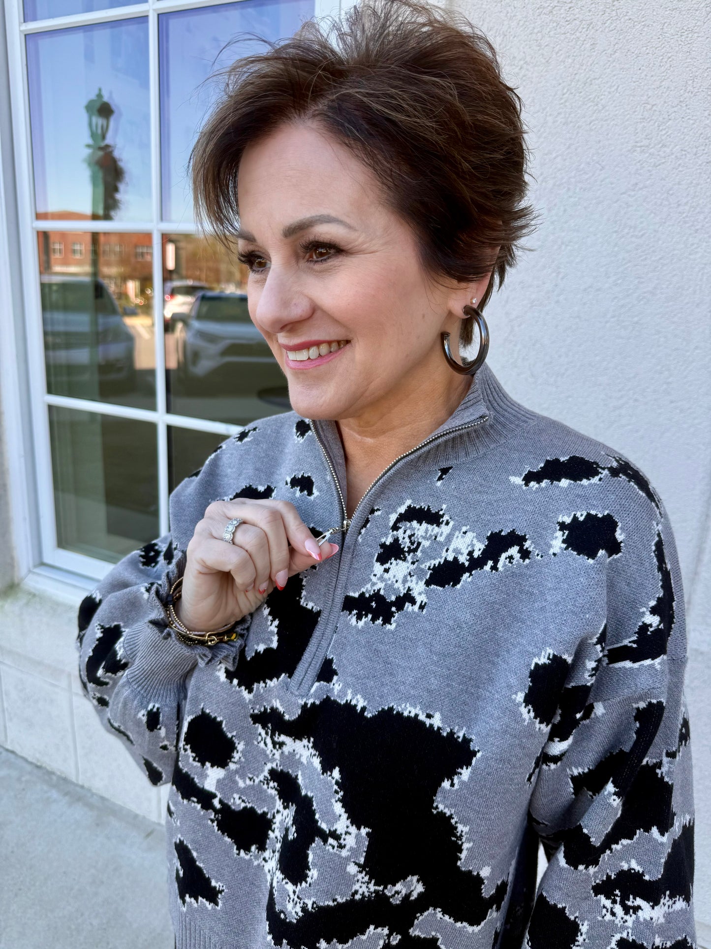 Heathered Grey Zip Front Sweater