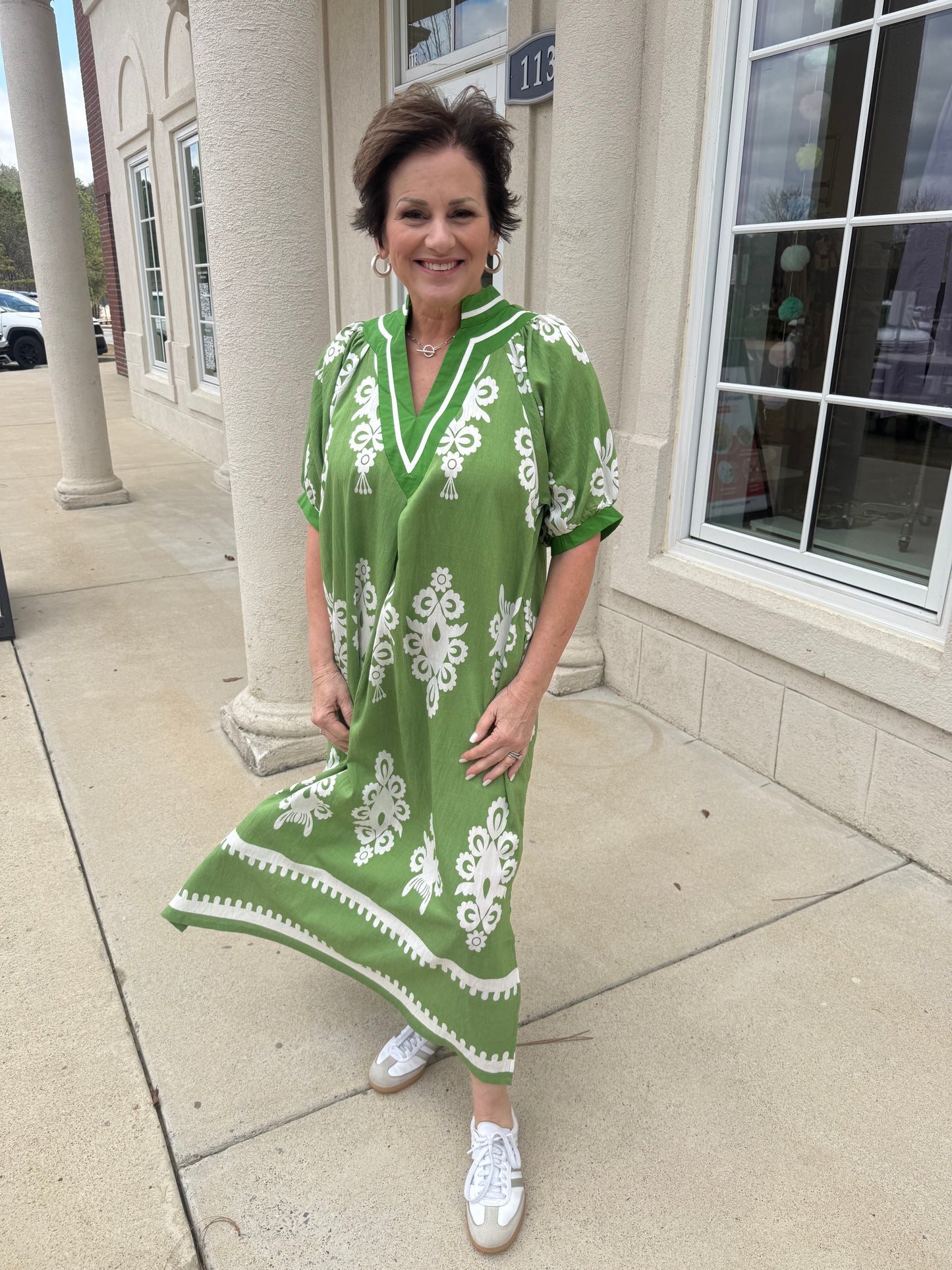 Green Bordered Midi Dress