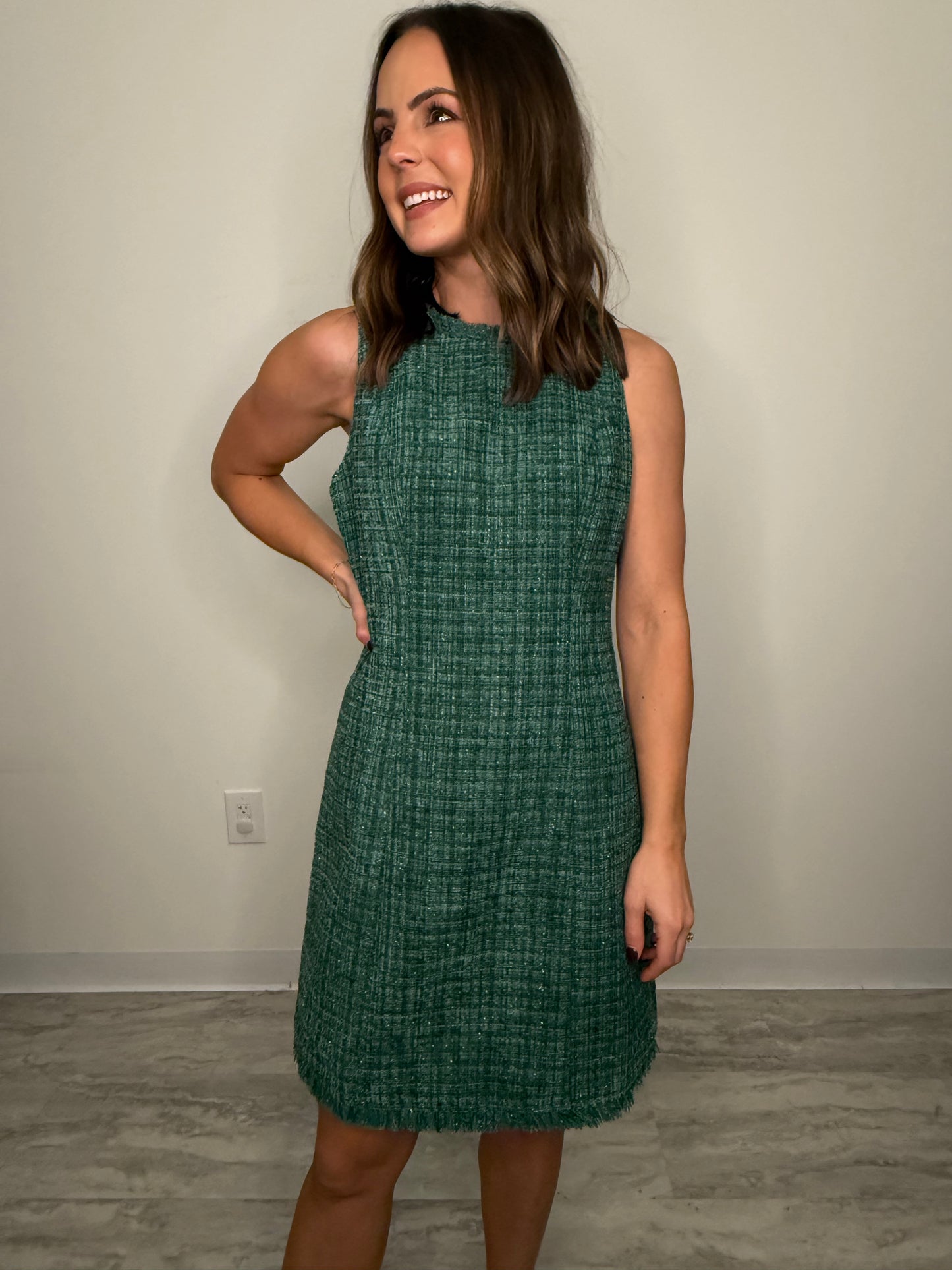 Hunter Green Tweed Mini Dress