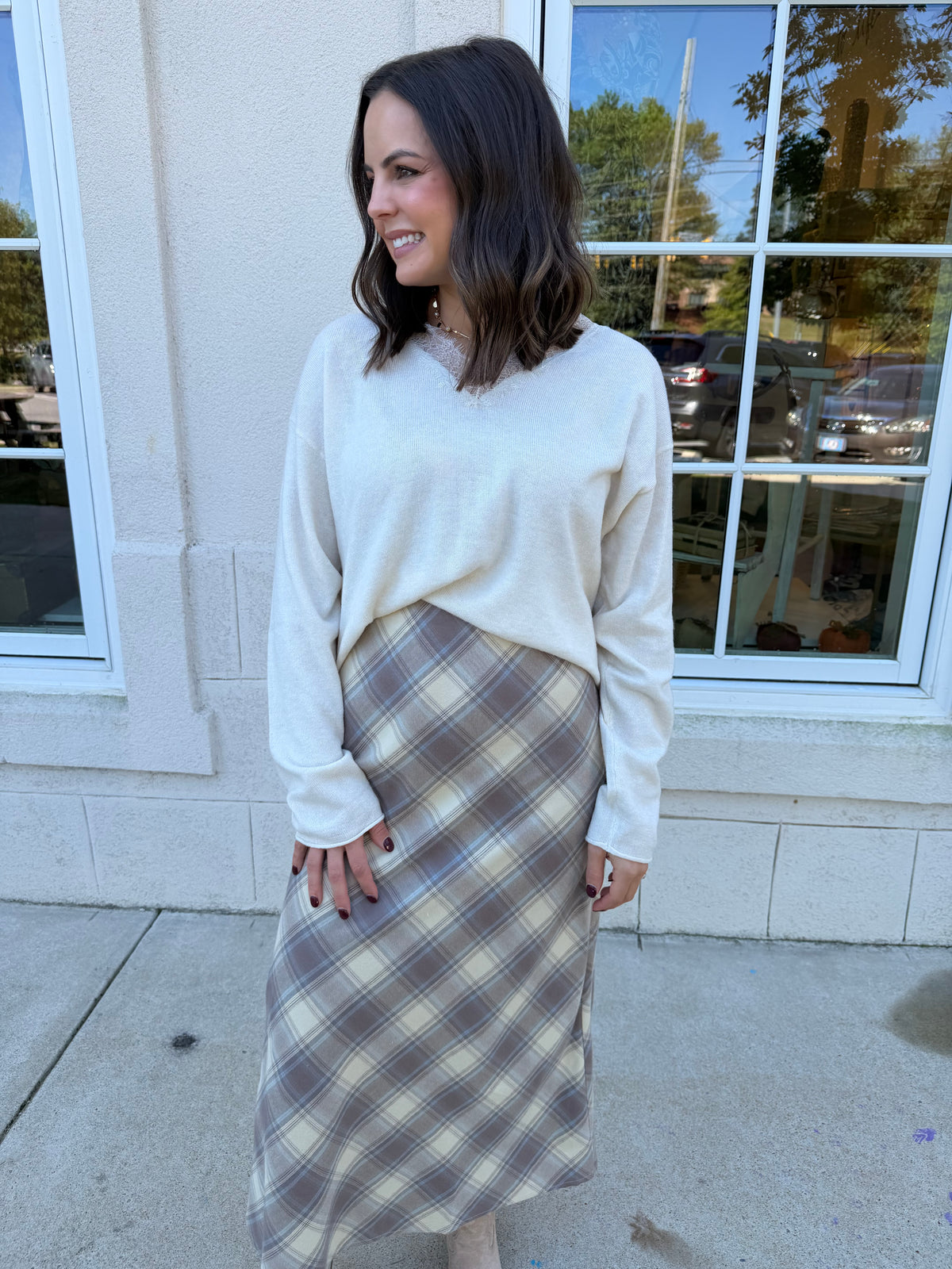 Cream Eyelash Lace Trimmed Sweater