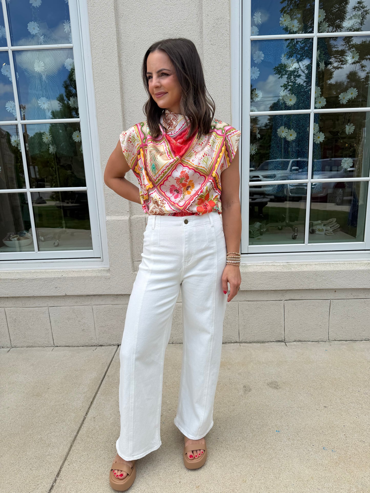 White Vertical Seam Stretch Pants