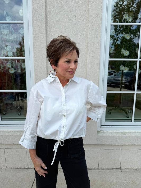White 3/4 Sleeve Button Down Solid Shirt