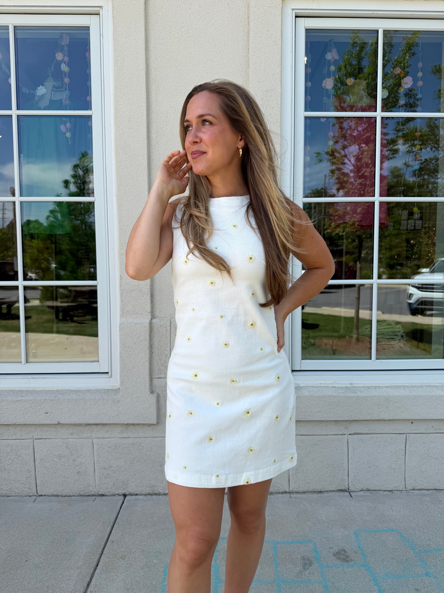 Ivory Daisy Stretch Denim Dress