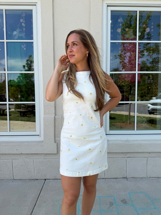Ivory Daisy Stretch Denim Dress
