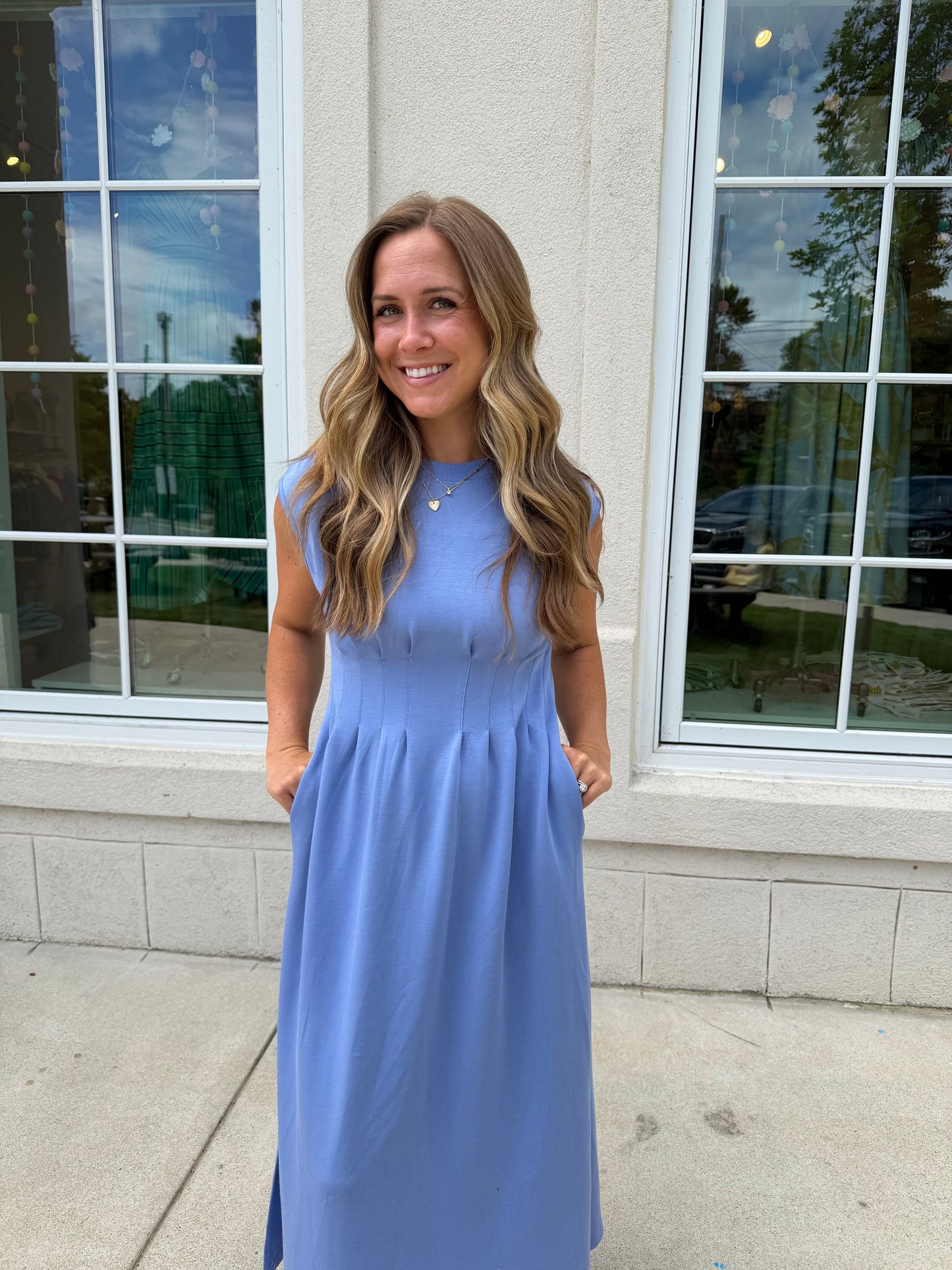 Chambray Blue Scuba Midi Dress