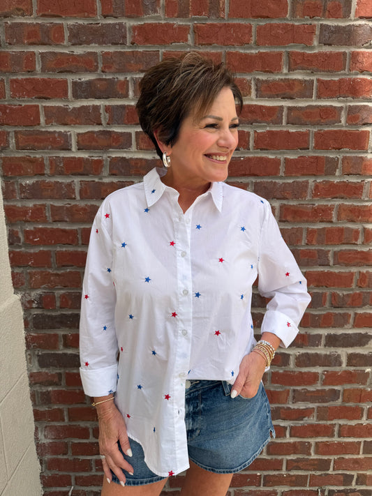 Star Embroidered Button-Down