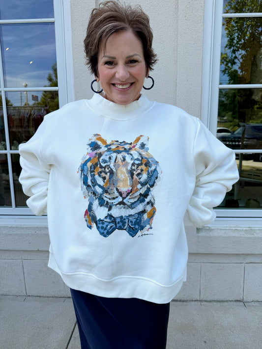 Tiger Blues Bow Tie Mock Sweatshirt