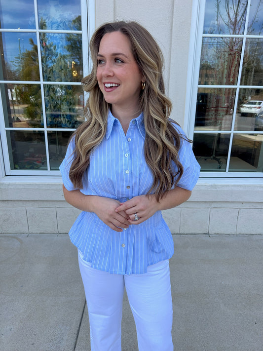 Light Blue Sleeveless Pattern Top