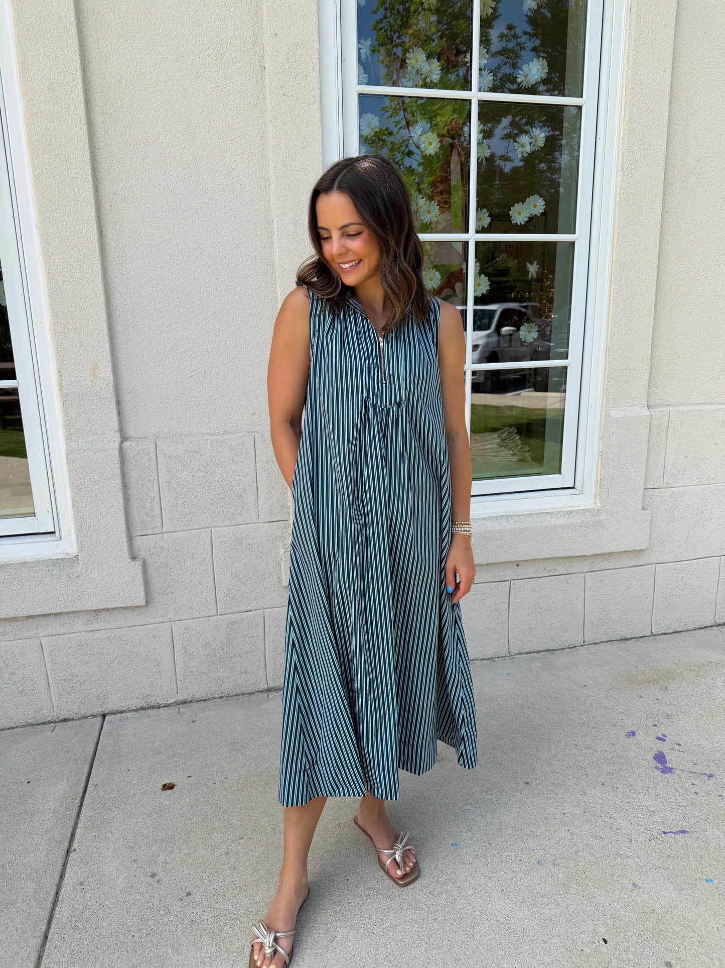Navy Half Zip Mock Neck Maxi