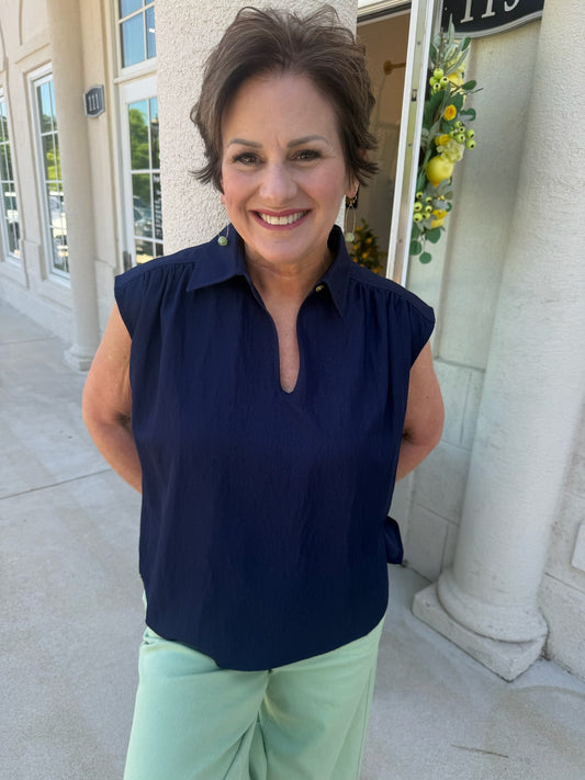 Navy  Keyhole Blouse
