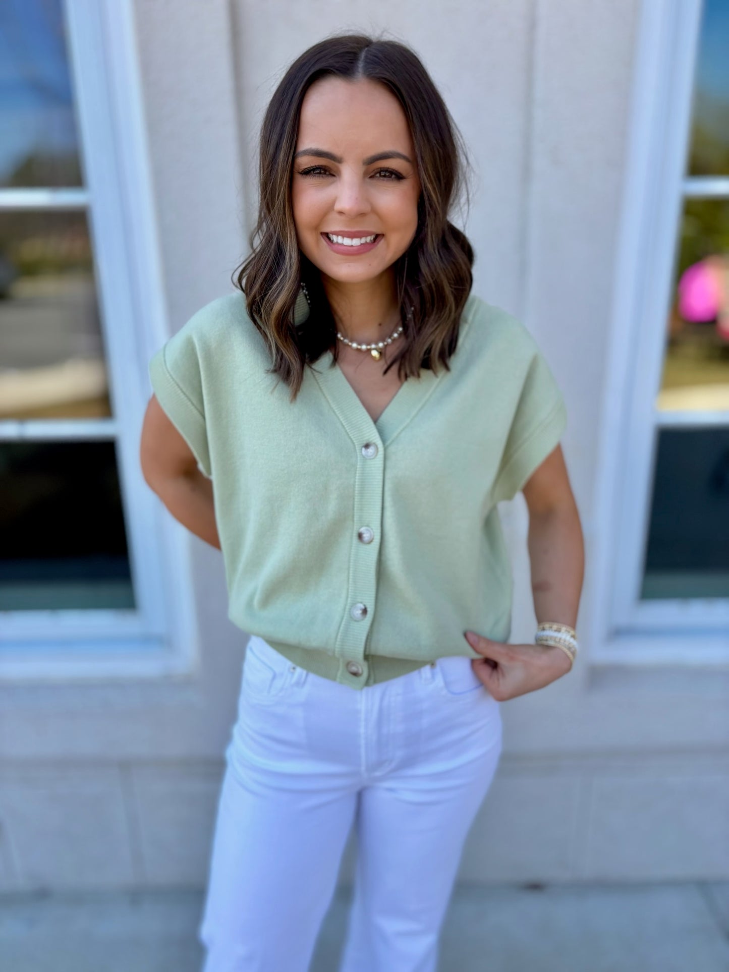 Pistachio Cotton Sweater Vest