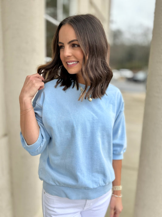 Sky Half Sleeve Terry Knit Top
