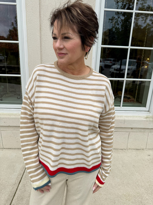 Cream and Taupe Striped Sweater