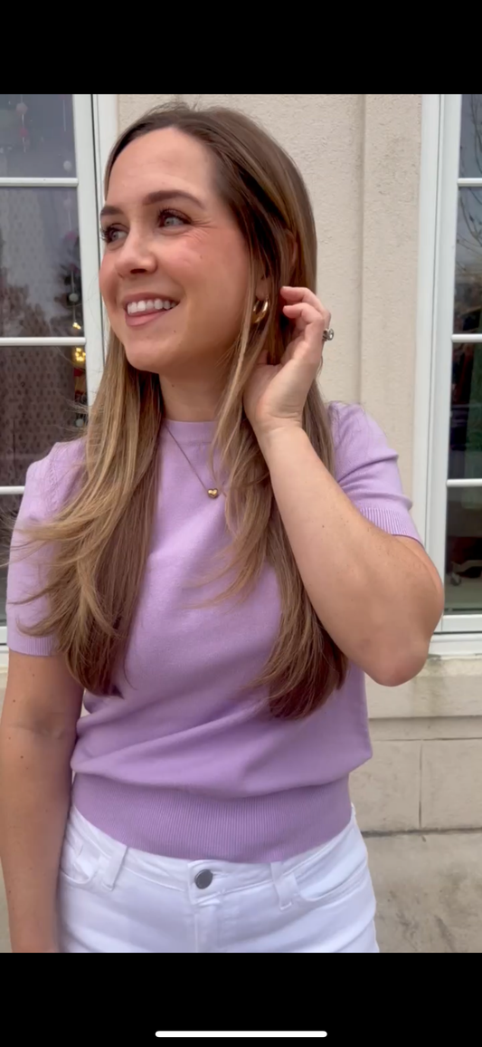 Lavender Basic Short Sleeve Sweater Top