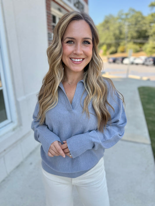 Soft Blue Polo Sweater