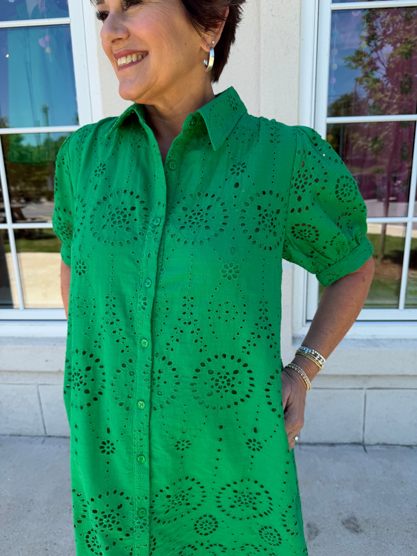 Kelly Green Eyelet Dress