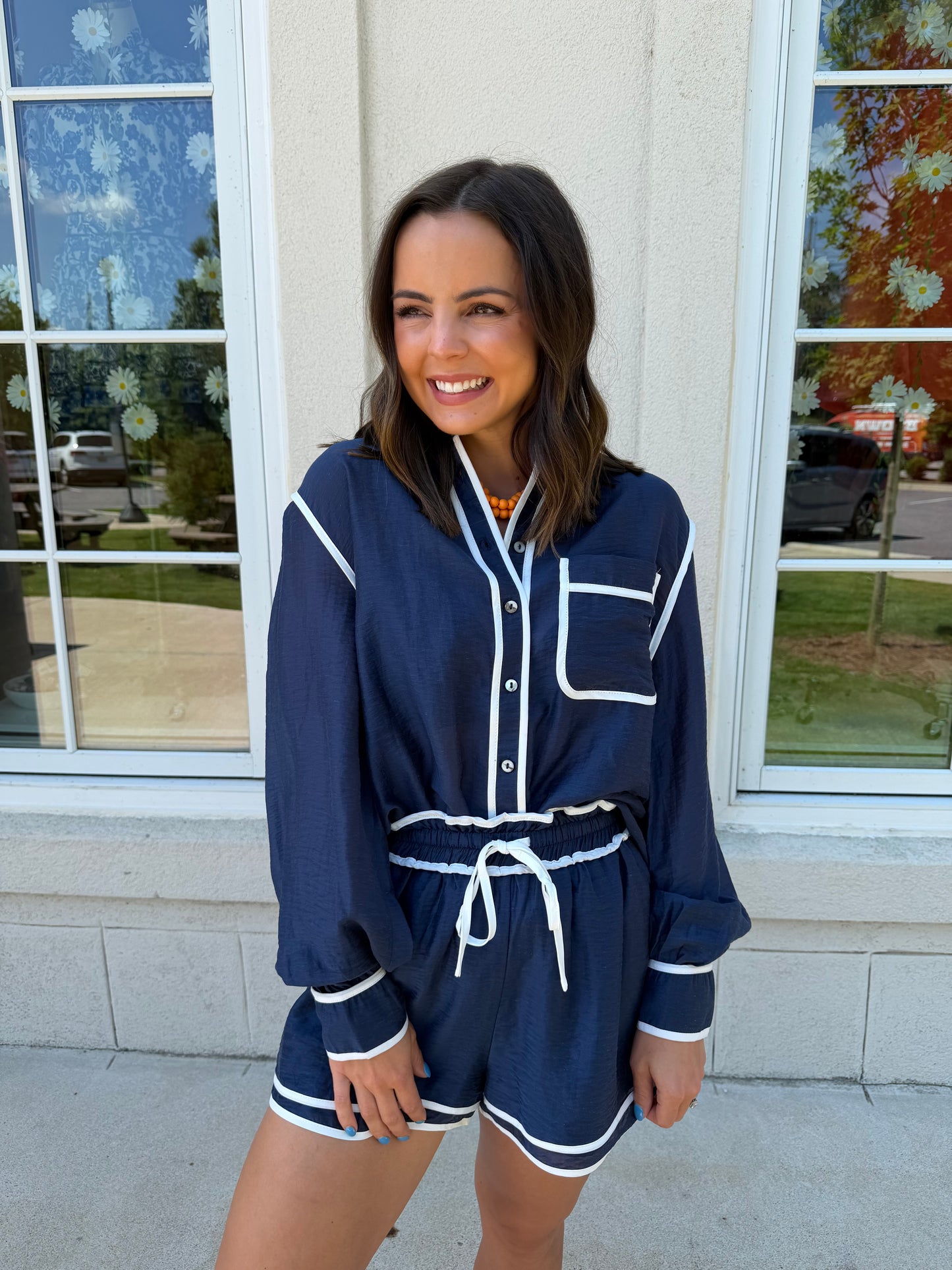 Navy with White Trim Shirt and Shorts Set