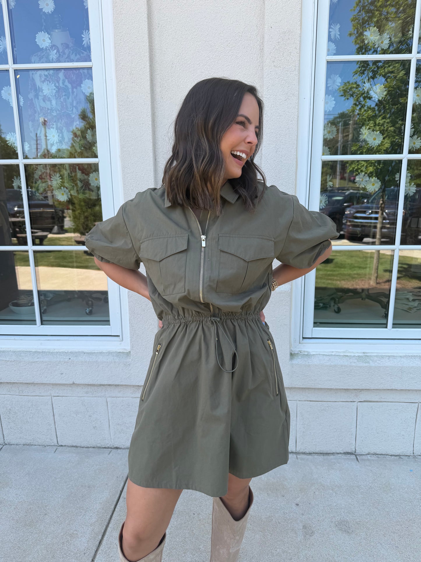 Verdigris Half Zipper Dress