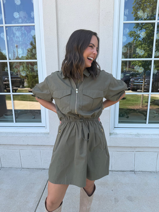 Verdigris Half Zipper Dress