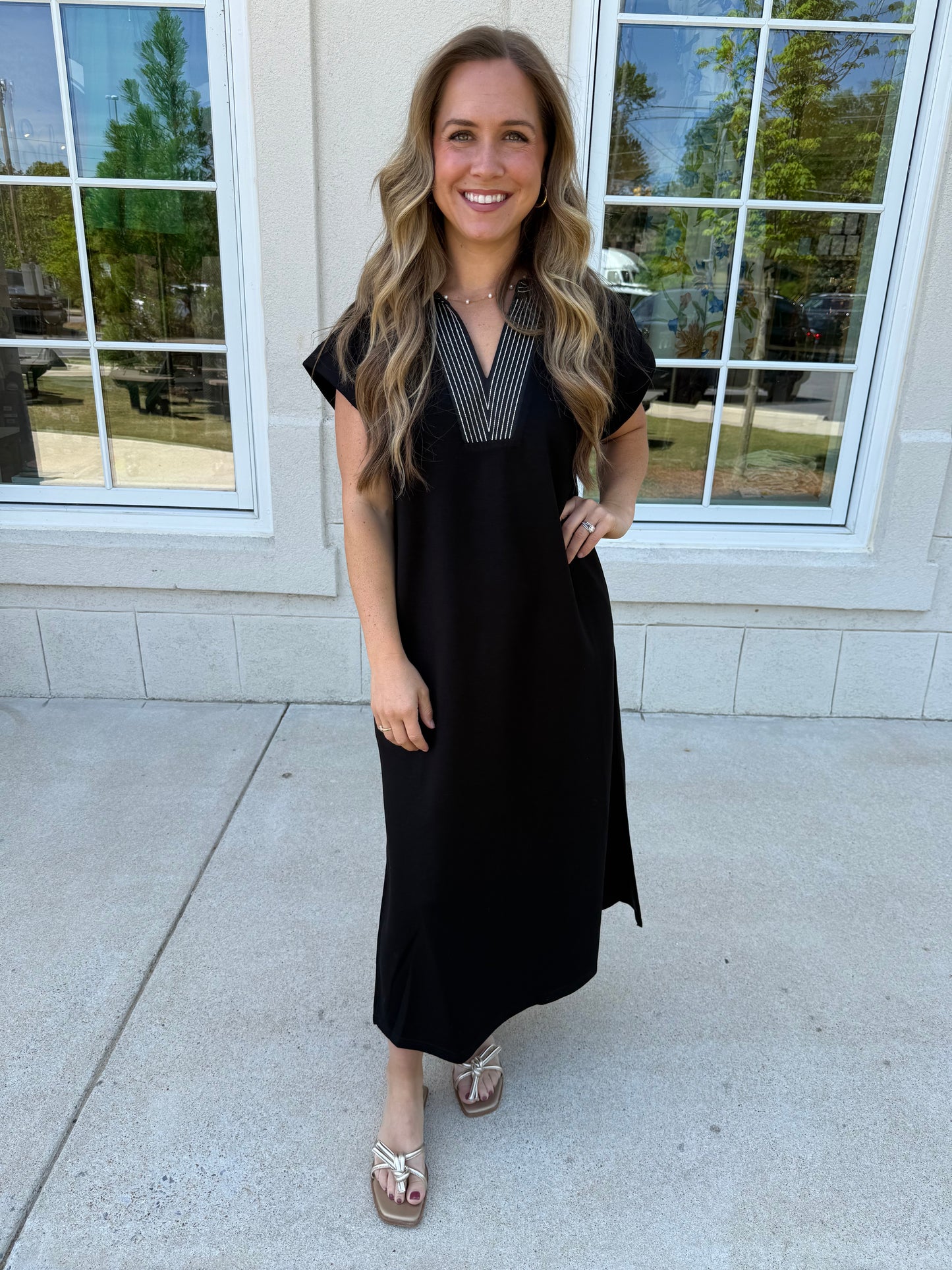 Black with Stitch Detail Midi