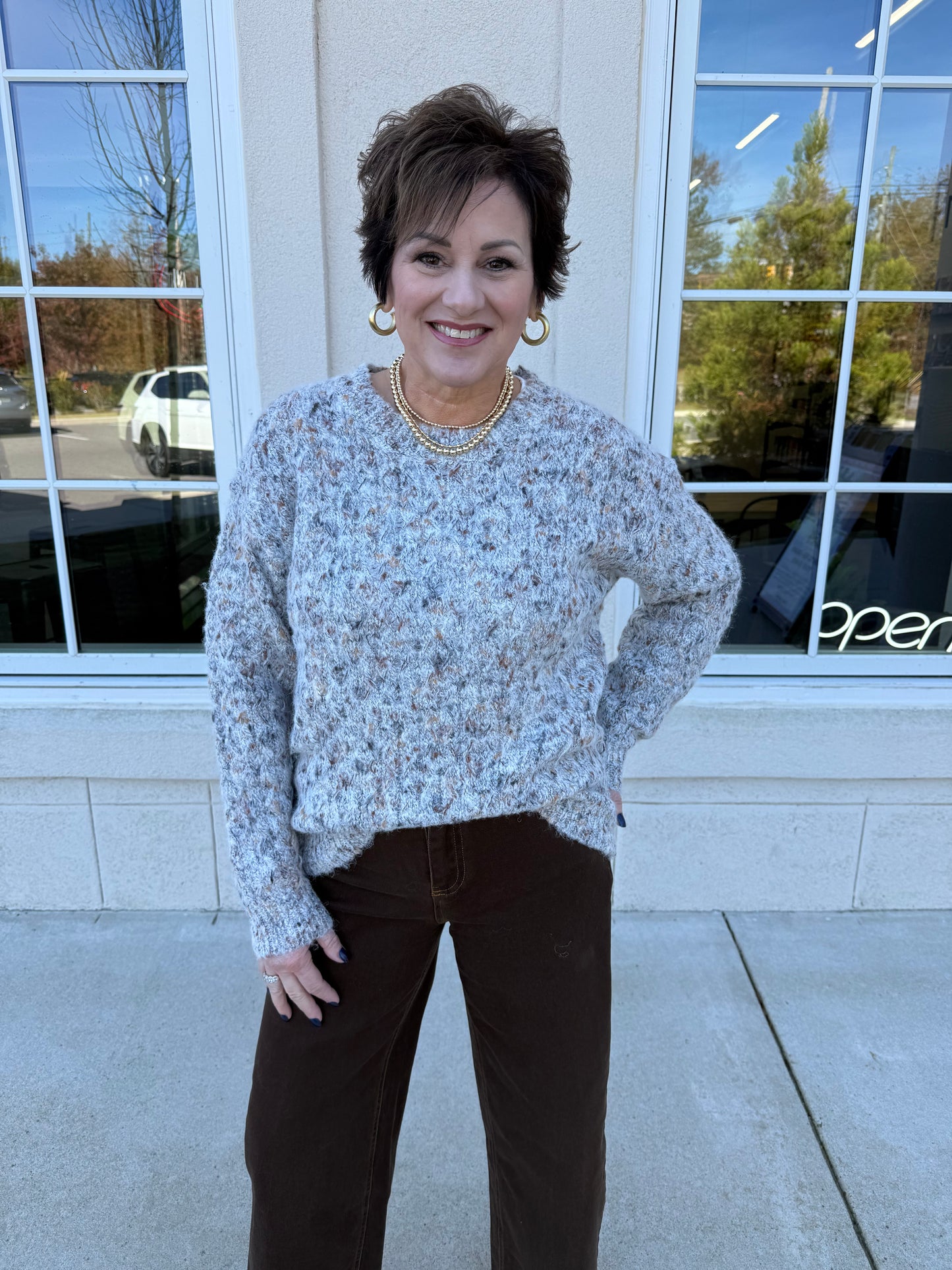 Grey Multi Textured  Sweater