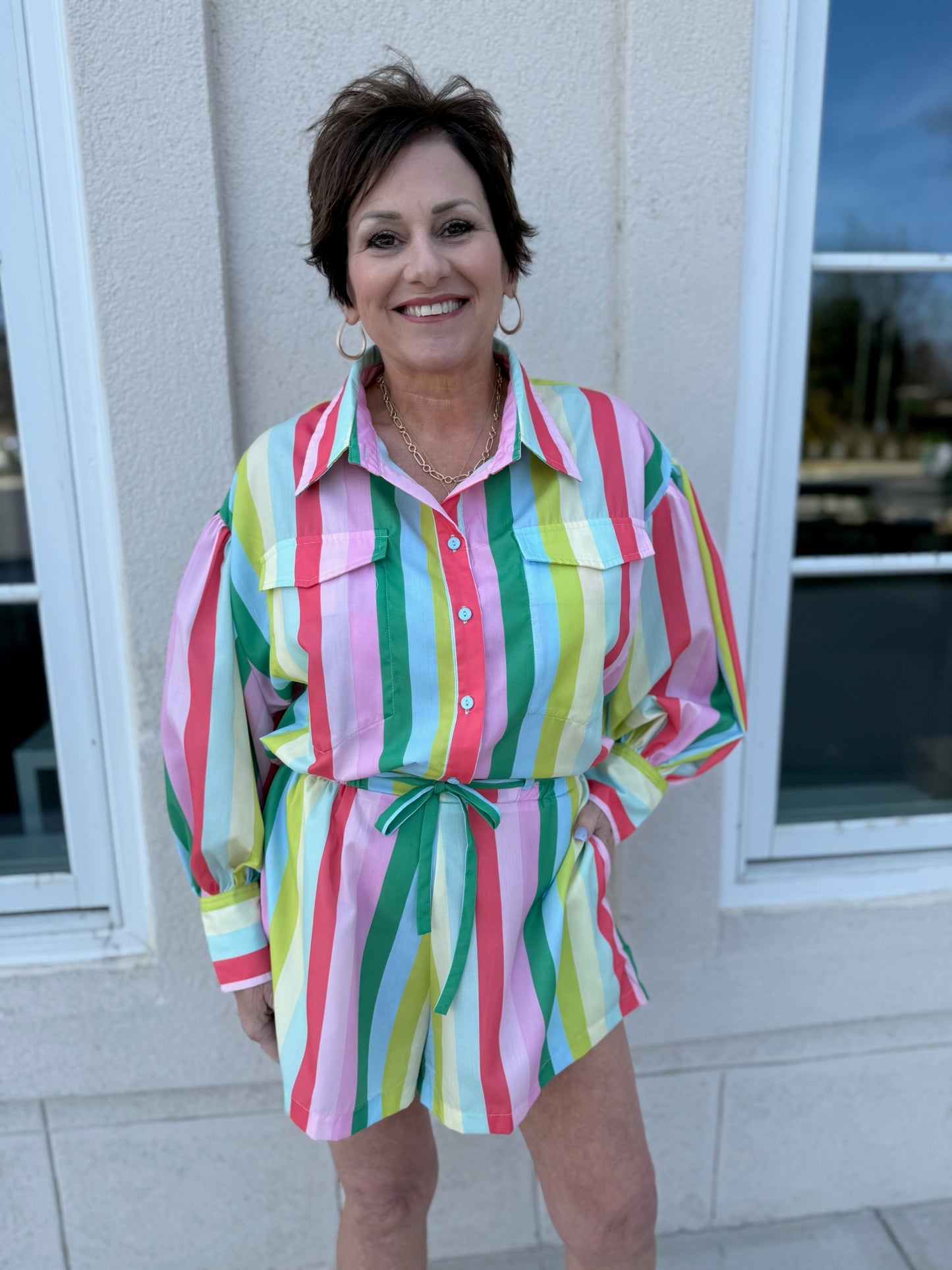 Red Coral Multi Long Sleeve Romper
