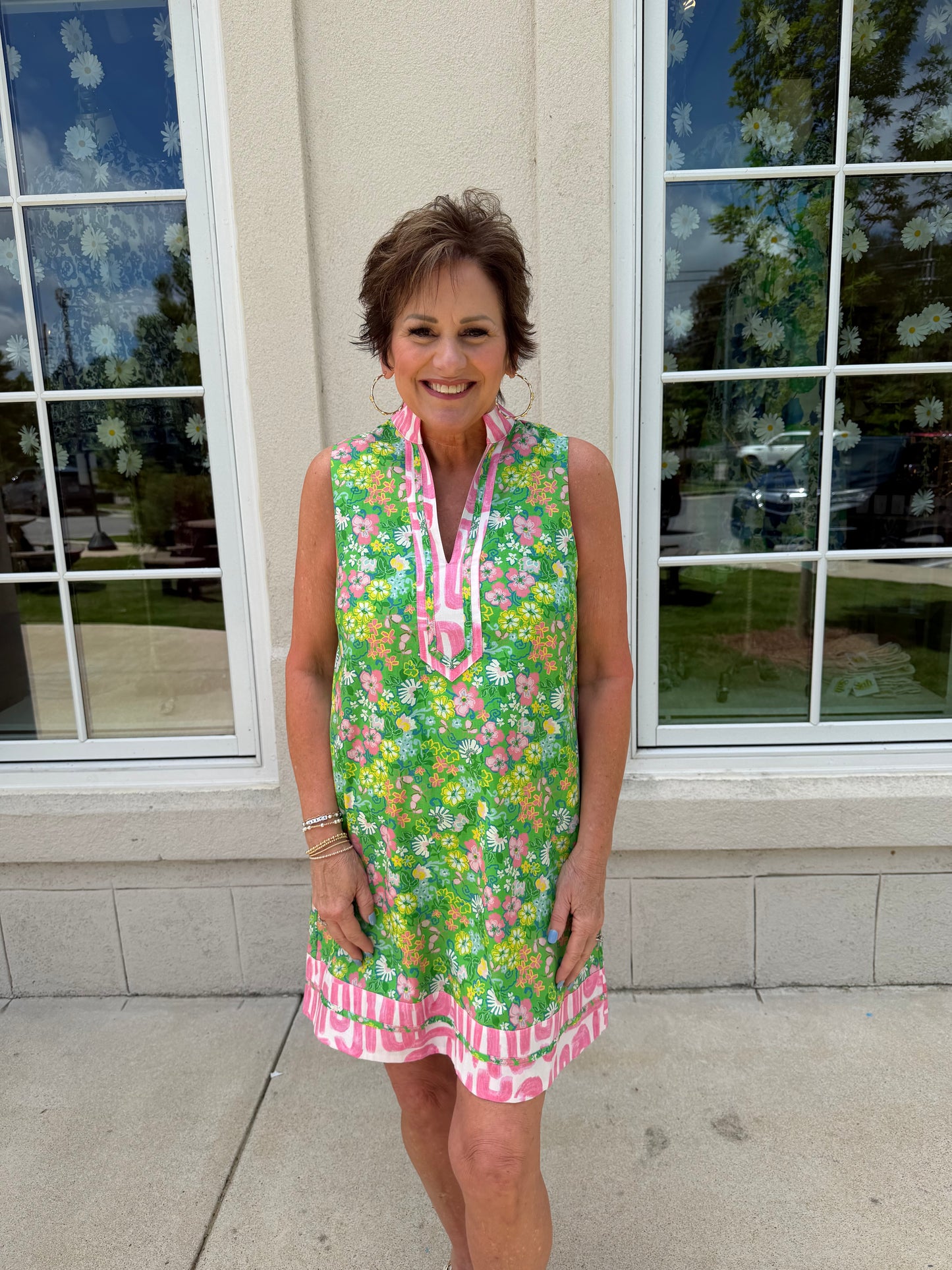 Kelly Green Floral A Line Dress