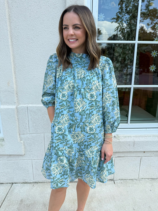 Blue Print Tiered Dress
