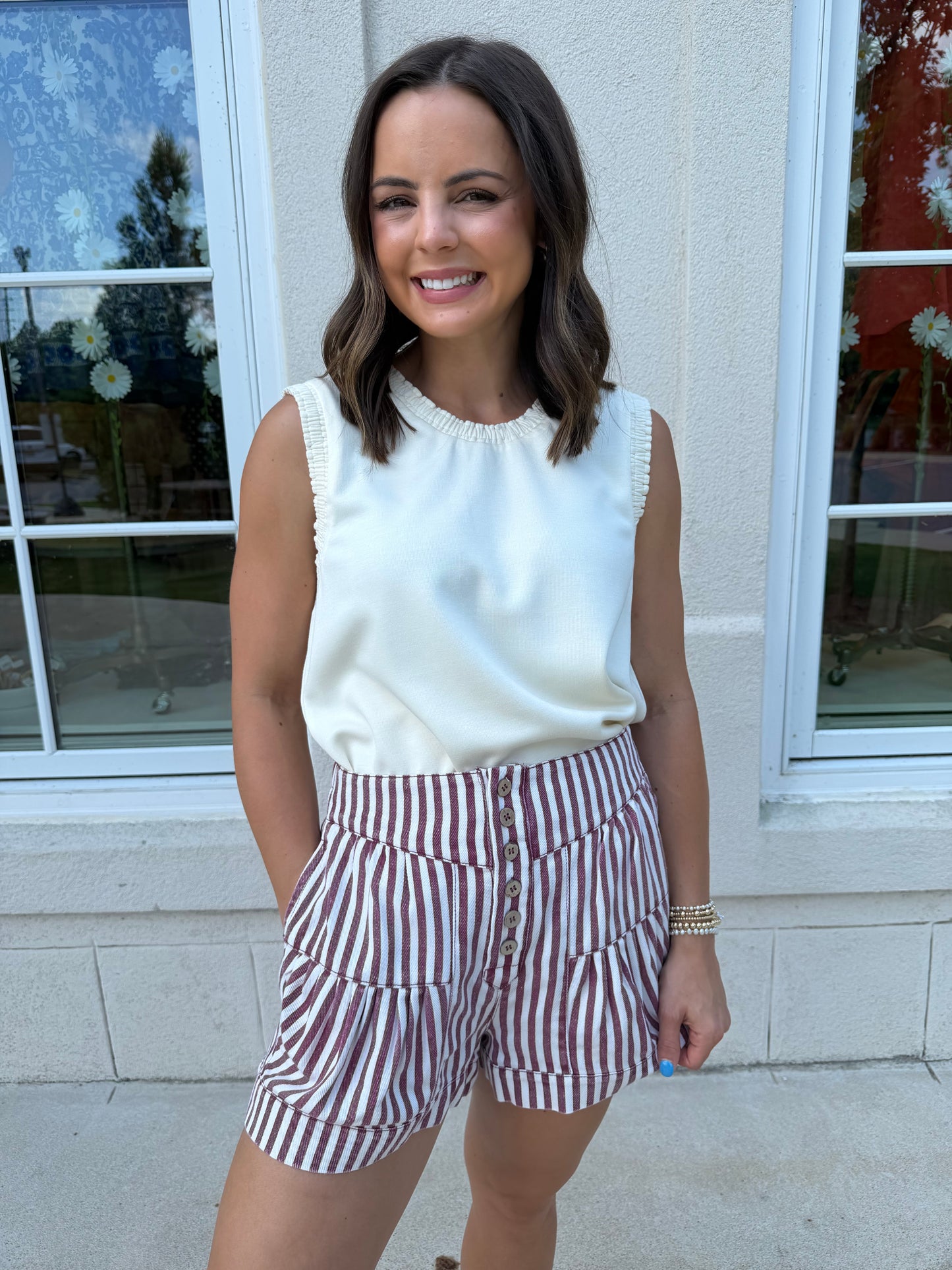 Cranberry Striped Button Down Shorts