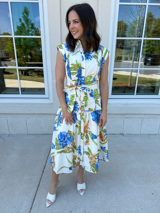 White with Multi Floral Printed Dress