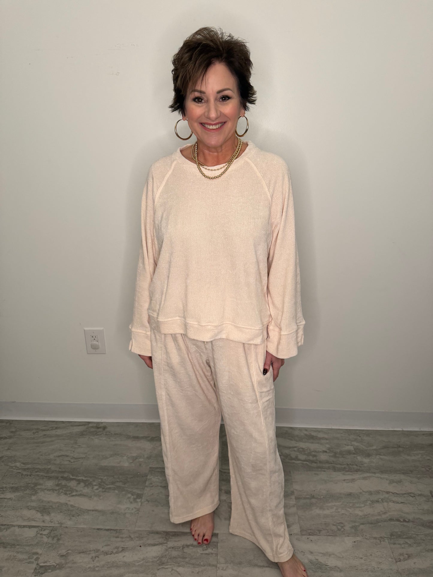 Cream Wide Leg Sweatsuit Set