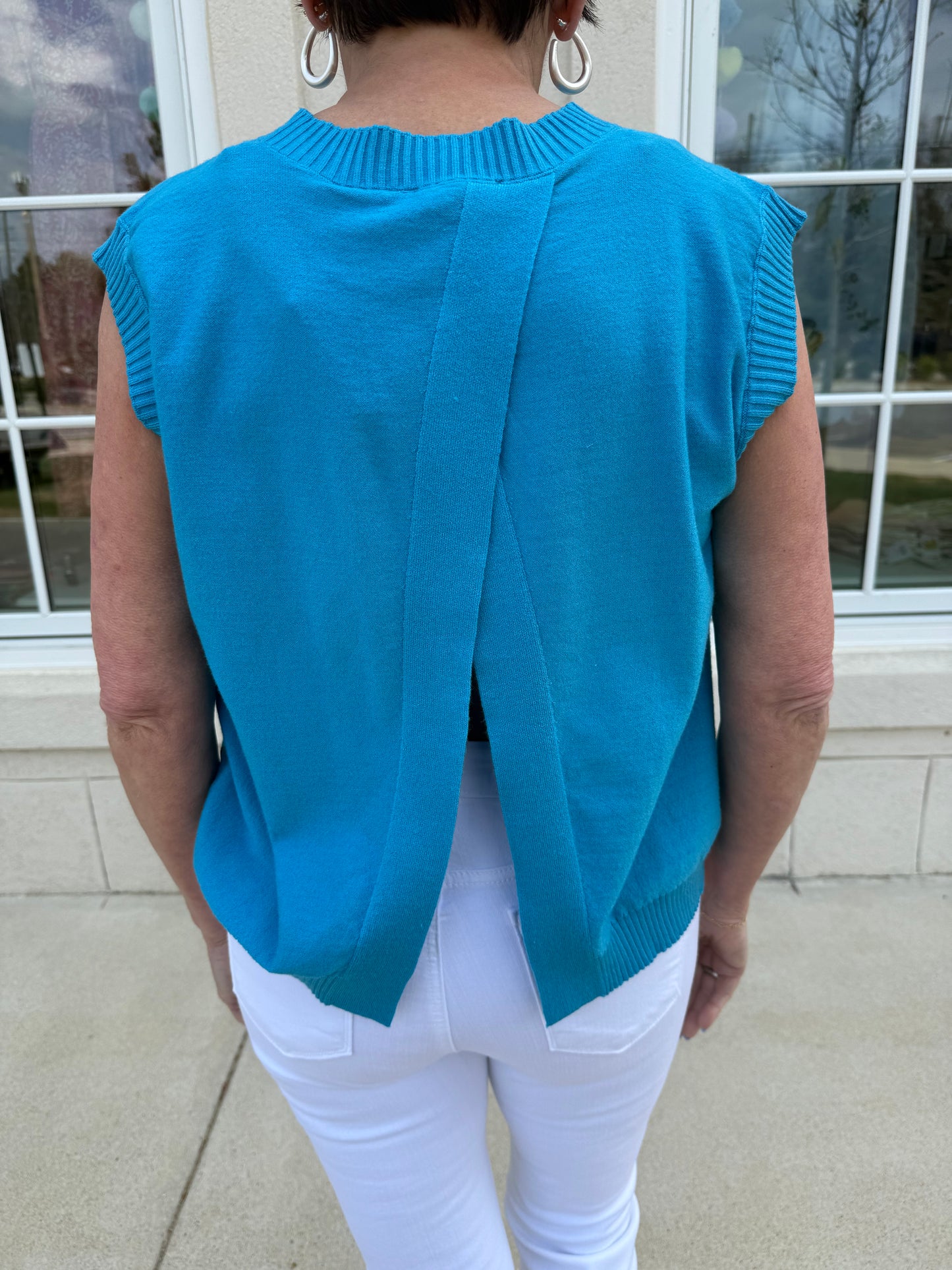 Ocean Blue Back Slit Knit Top
