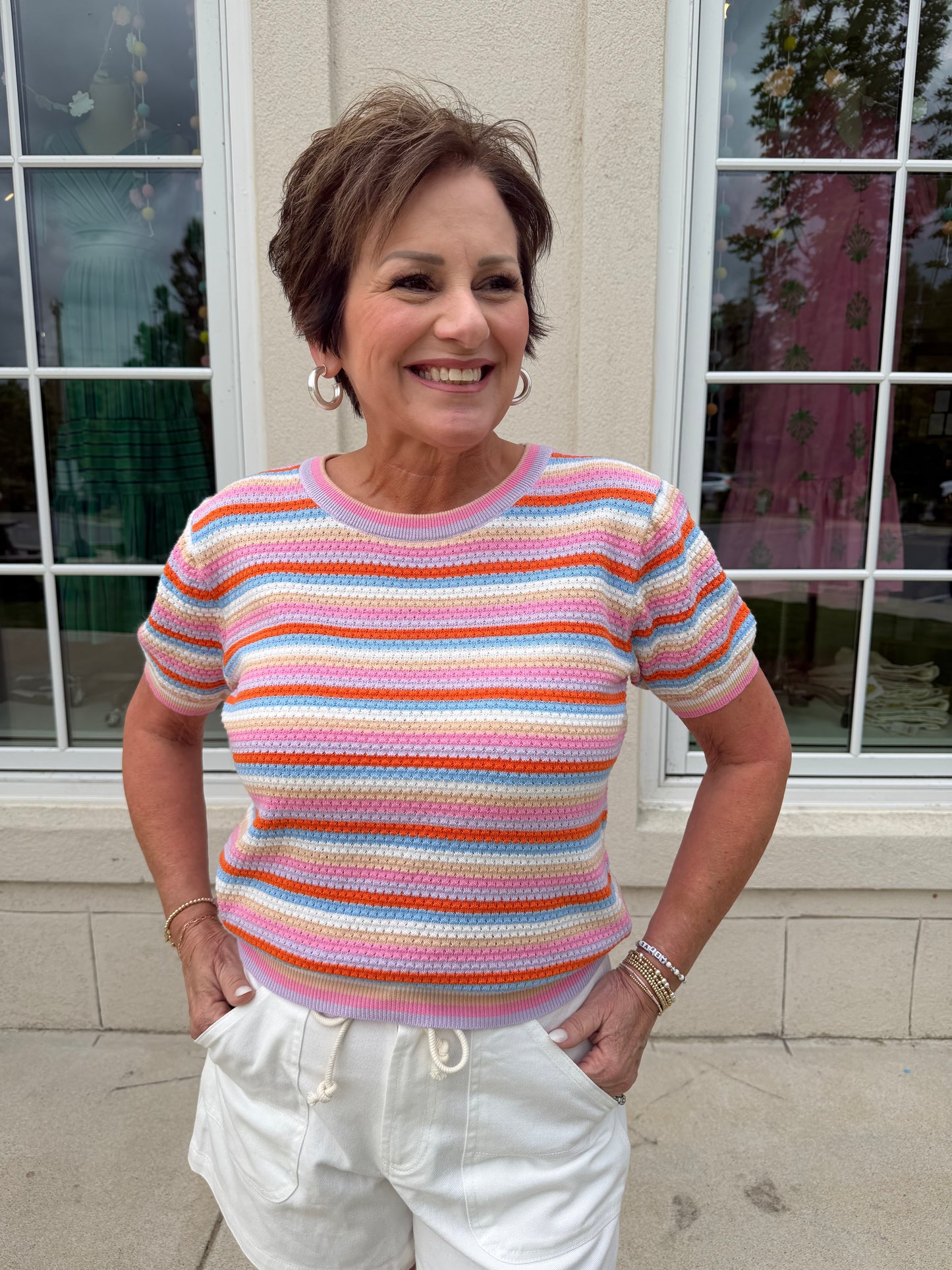 Pink and Lavender Striped Cotton Sweater