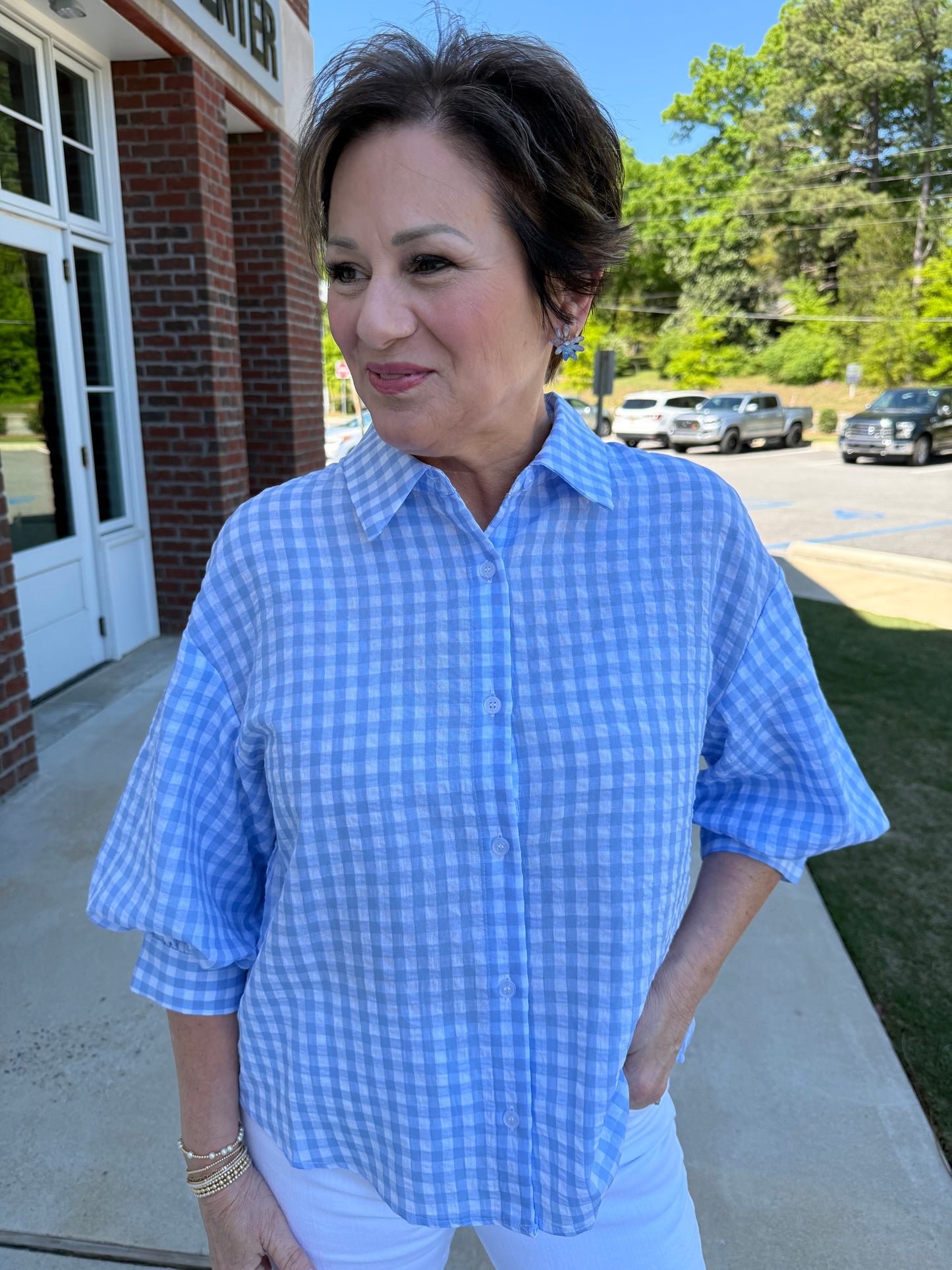 Sky Blue and White Gingham Shirt