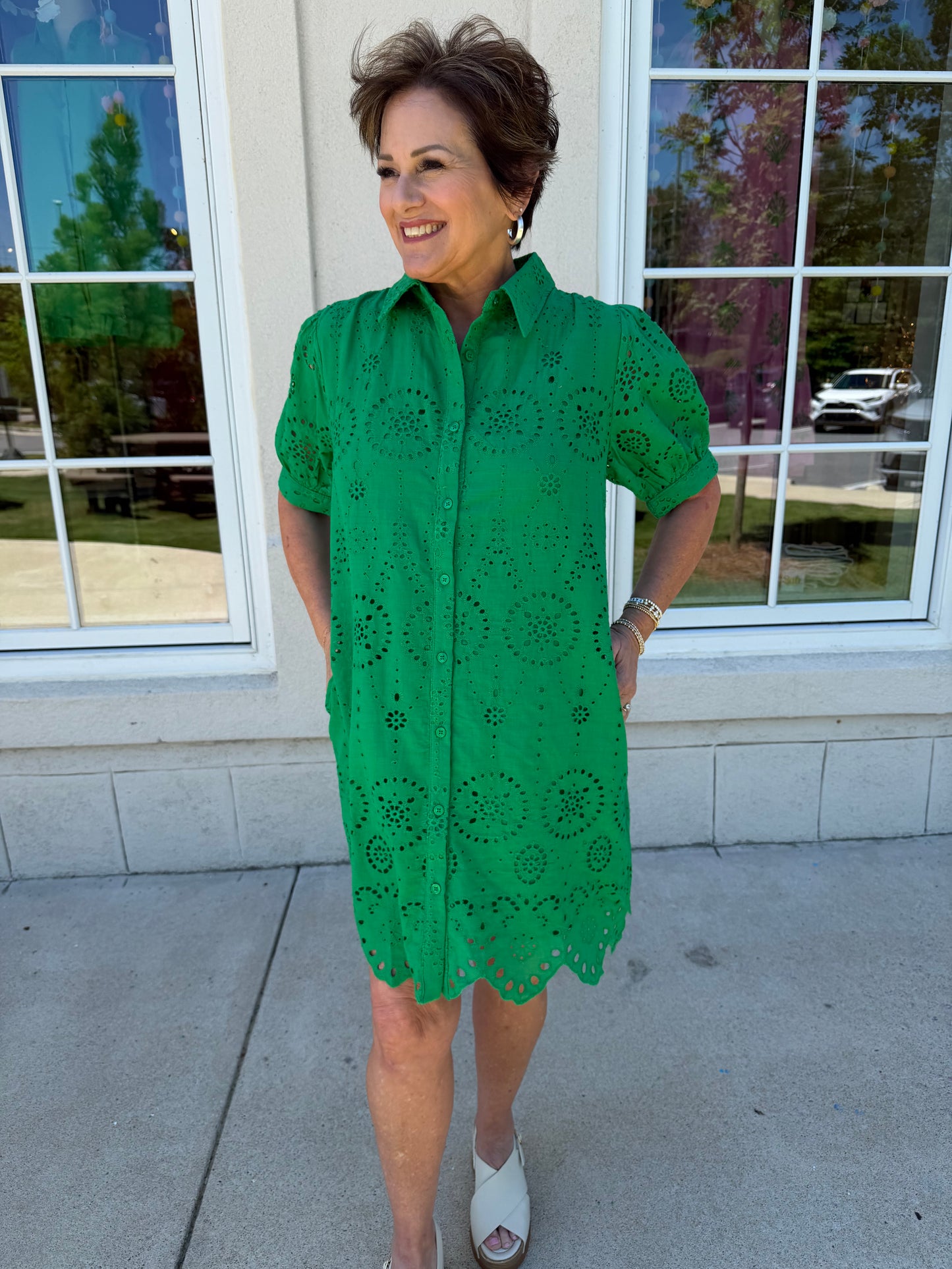 Kelly Green Eyelet Dress