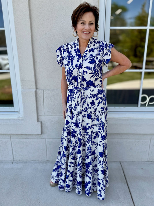 Blue Floral Printed Maxi