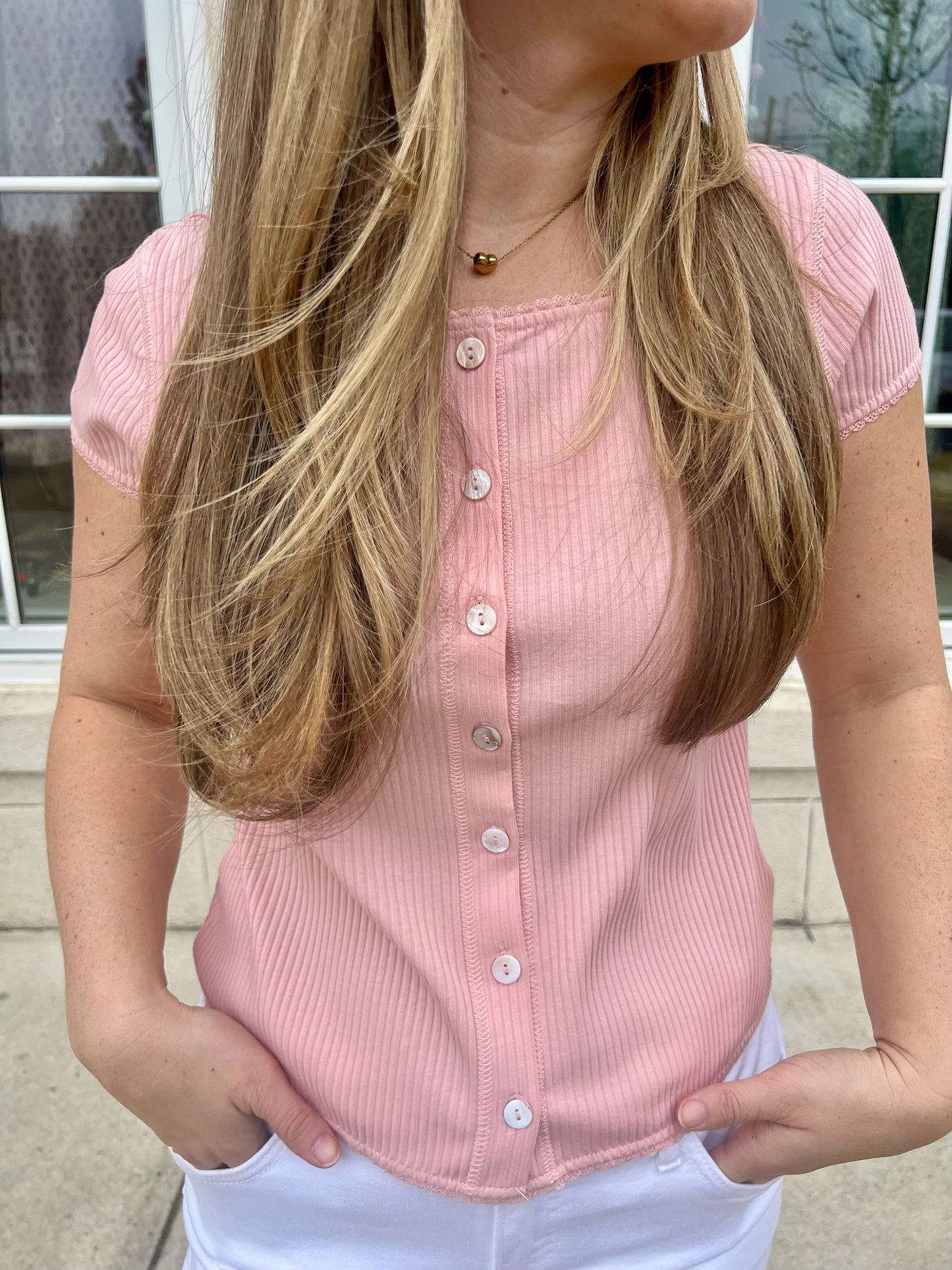 Lt. Pink Lace Trimmed Cardigan
