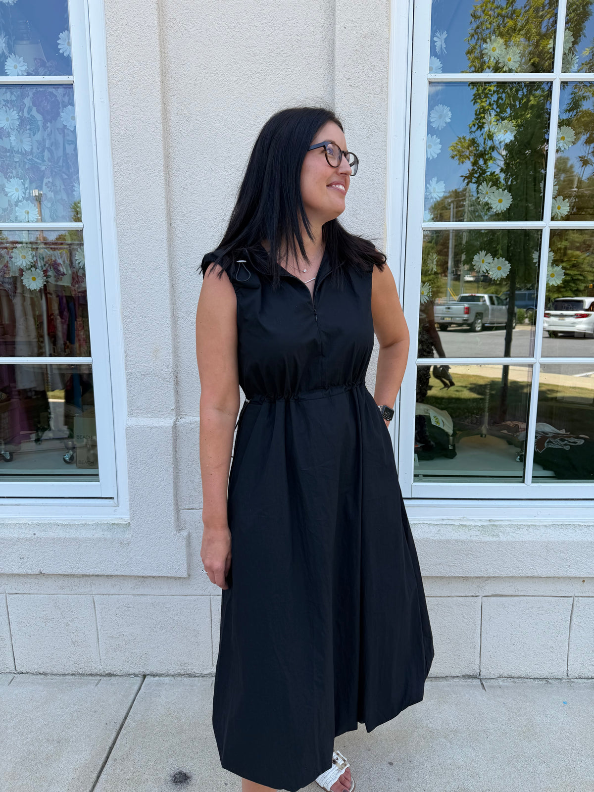 Black Sleeveless Drawstring Midi