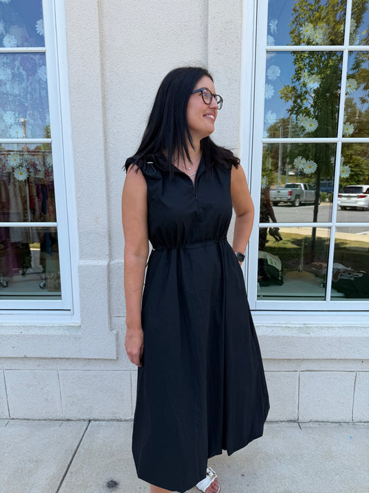 Black Sleeveless Drawstring Midi