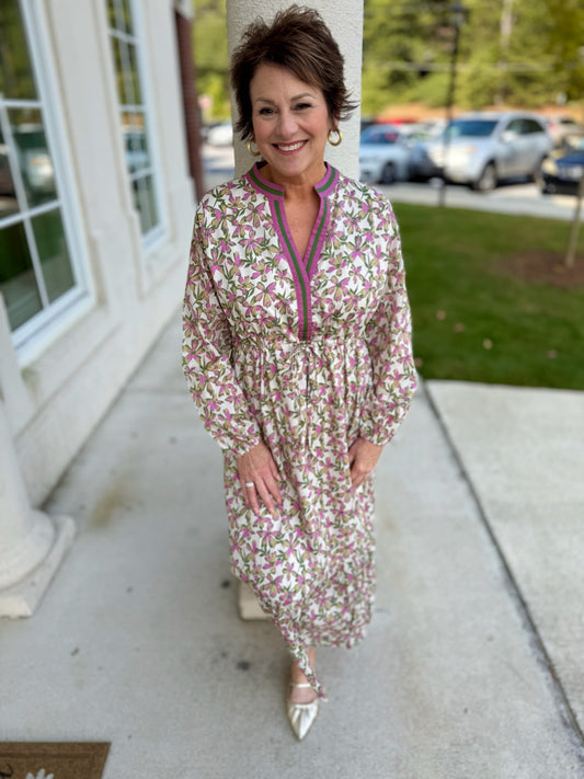Green Tiered Floral Midi