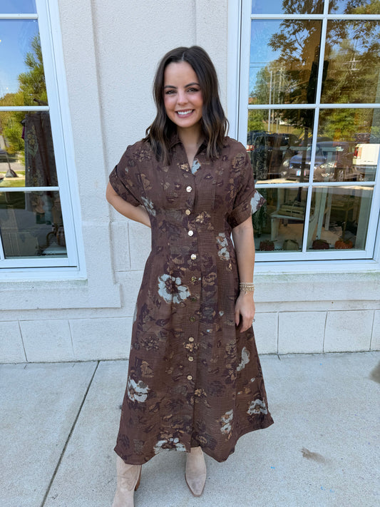 Brown Button Up Floral Maxi